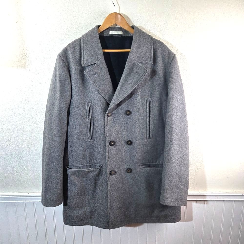 Ralph Lauren Men’s Gray Wool Blend Double Breasted Peacoat Jacket Coat 44 Long